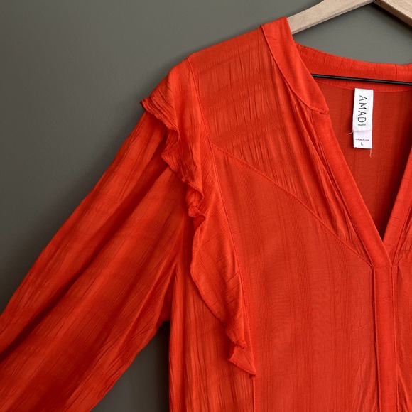 Anthropologie Amadi Rossi Dress Size Large Red Orange Ruffles Gauzy Lightweight - Picture 11 of 16